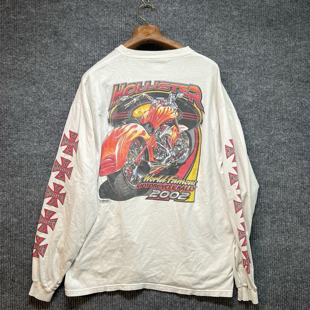 Vintage Hollister Motorcycle Rally 2002 T Shirt Mens XL White Long Sleeve WCC - Picture 8 of 9